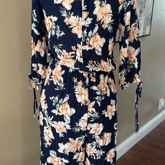 Navy floral print wide leg culotte jumpsuit - Picture 6 of 7